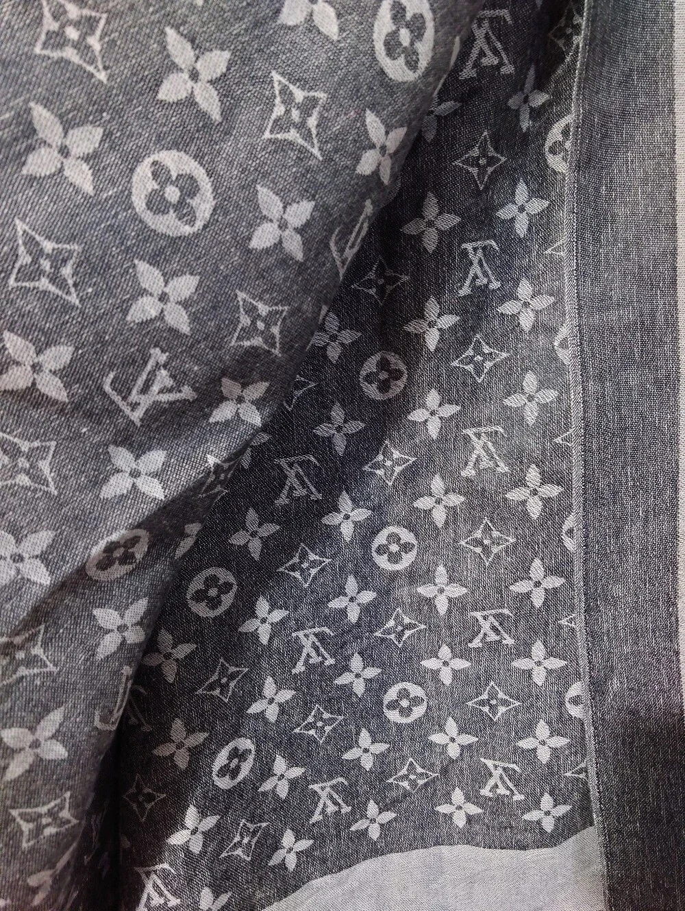 Monogram Inspired Gray & Black Silk Scarf Wrap Shawl